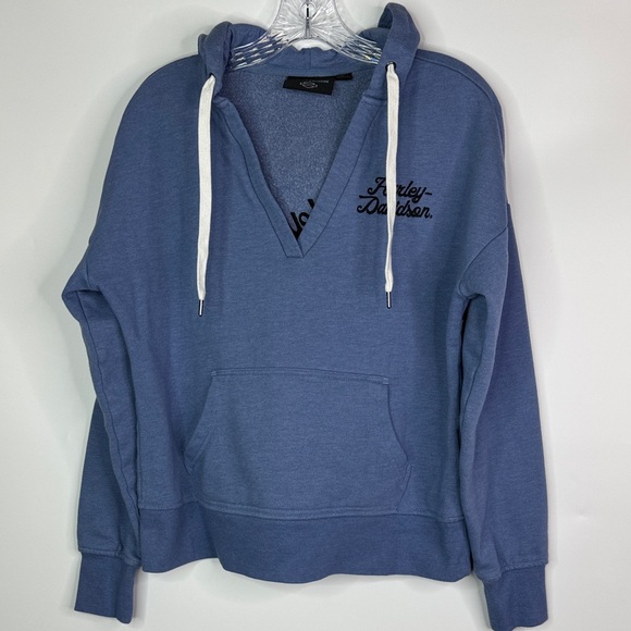 Harley-Davidson Tops - Harley Davidson Milwaukee, Wisconsin Blue Vneck Hooded Sweatshirt Size Medium